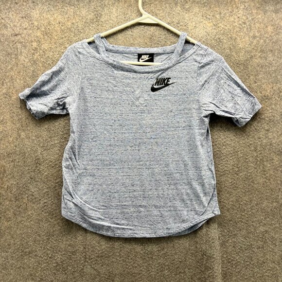 Nike Shirt Womens Medium Blue Short Sleeve Logo Athletic Tee Swoosh Heather Y2K - Picture 1 of 13